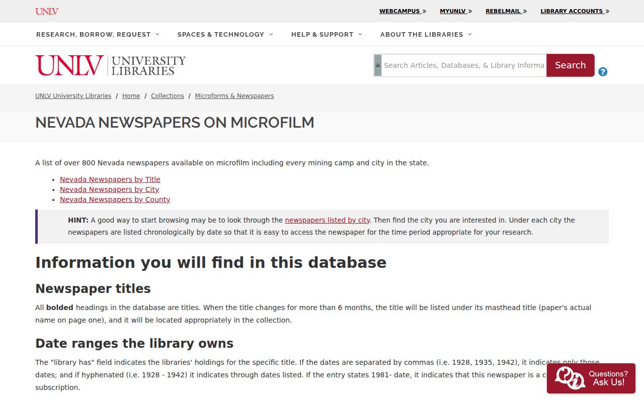 Summerlin South city directory companion research in UNLV Nevada newspaper and microfilm resources