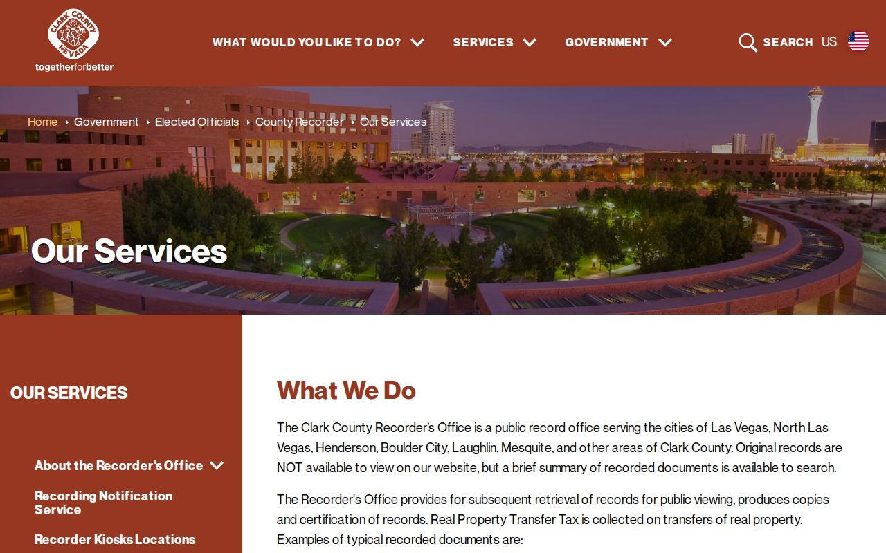 Summerlin South previous residents verification through Clark County Recorder services and public-inspection routes