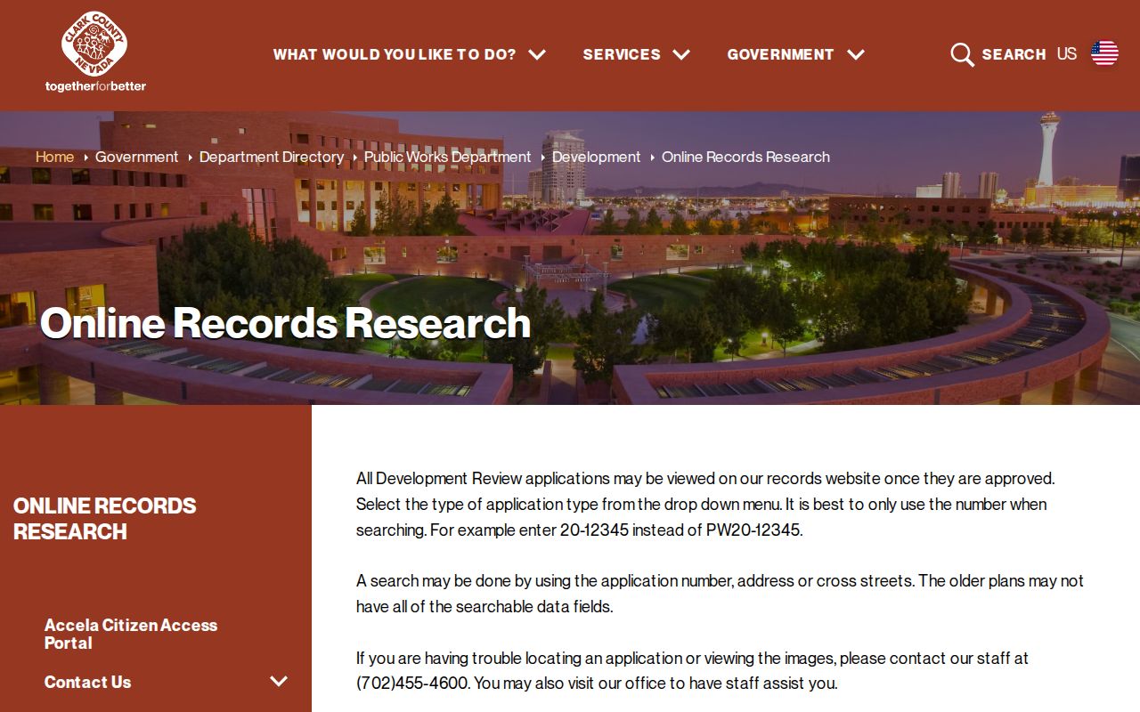 Summerlin South street directory Clark County Public Works development records search