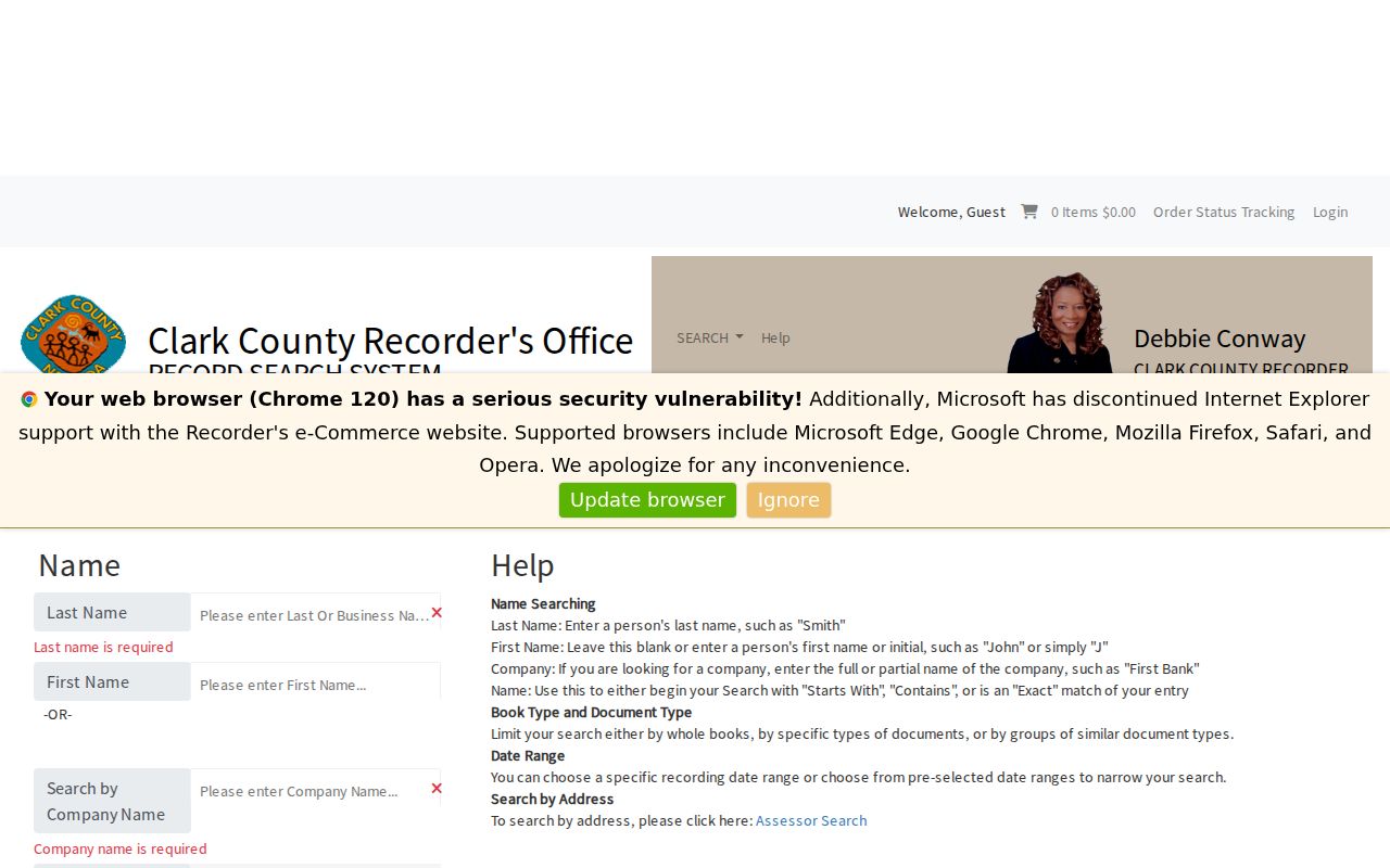 Summerlin South street directory Clark County Recorder name index search