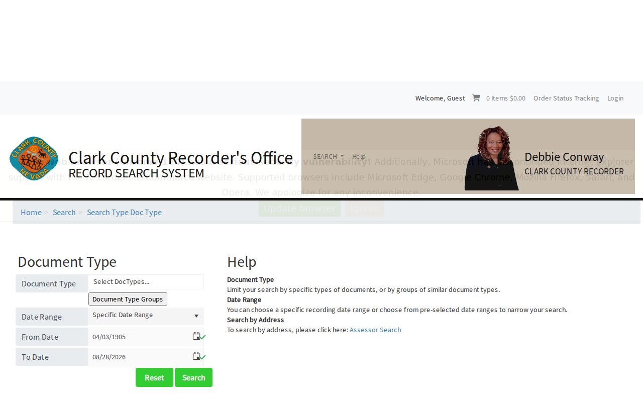 Summerlin South street directory Recorder document type search