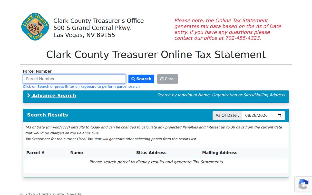Summerlin South ZIP code directory search through the Clark County Treasurer